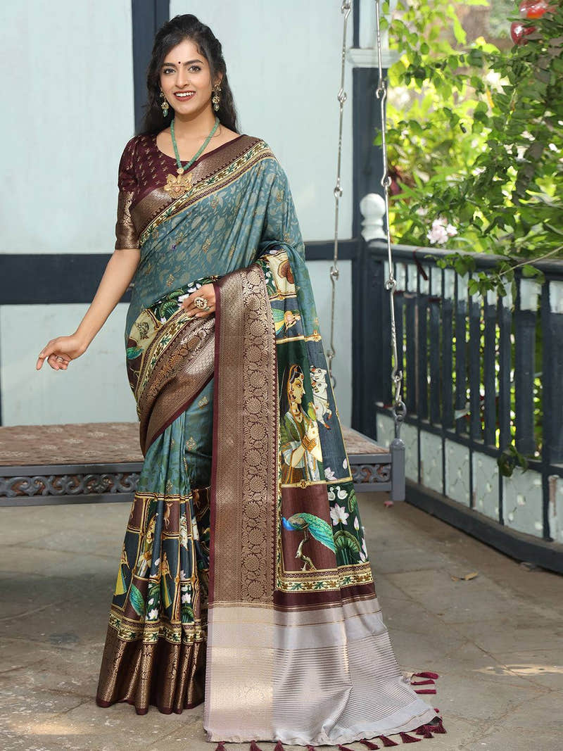 Viscose Dola Silk Saree With Zari Weaving Pallu In Teal Colour - Luxe