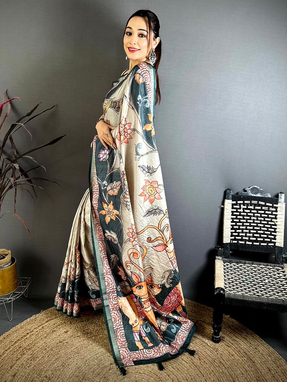 Stylish Tussar Kalamkari Art Saree