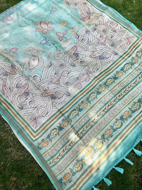  Soft Kota Doriya Silk Saree With Flower Kalamkari Print