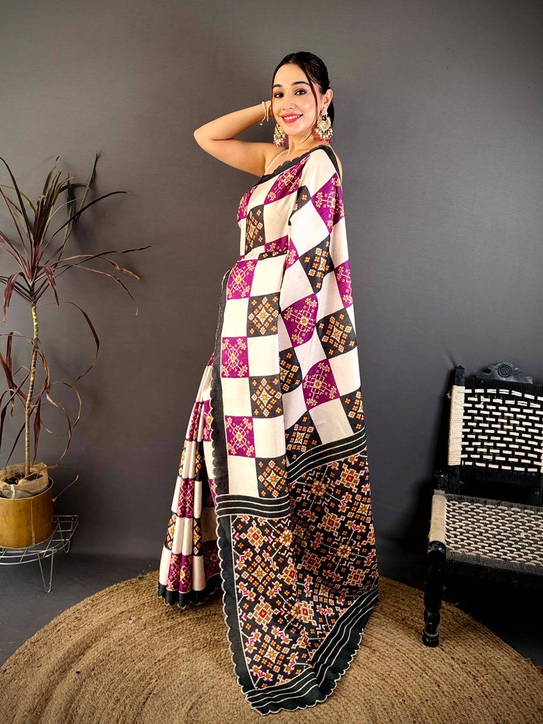 Stylish Multi Box Ikkat Print Tussar Saree