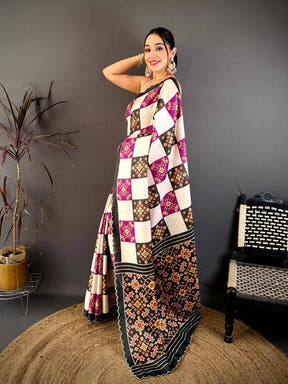 Stylish Multi Box Ikkat Print Tussar Saree