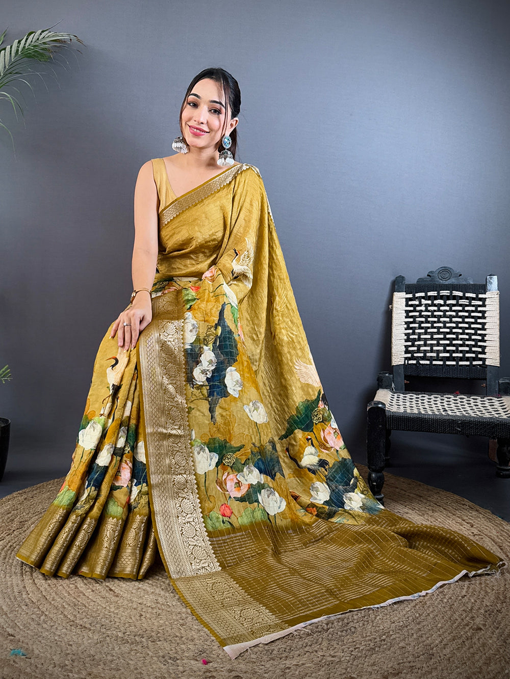 Mustard Viscose Kanchi Pattu Border Saree