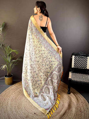 Off White Chanderi Madhubani Black Chex Saree
