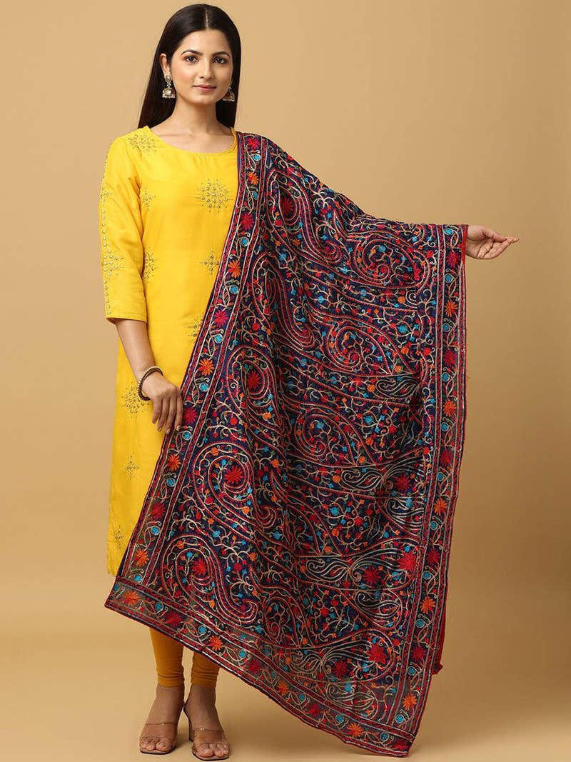 Navy Vivid Multicolour Pashmina Dupatta