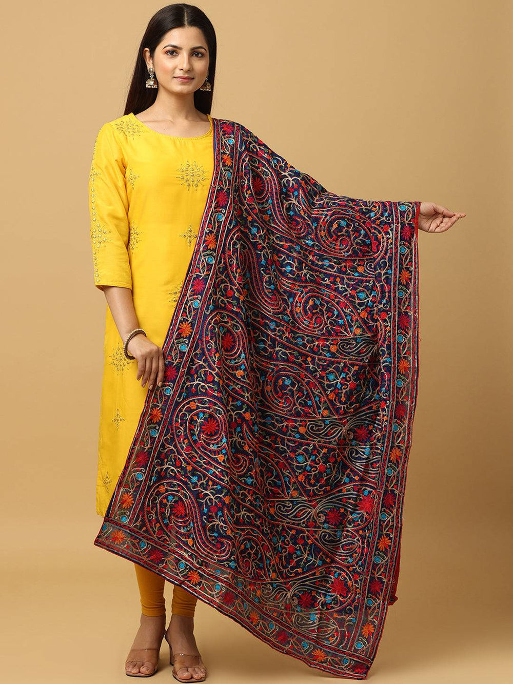 Poly chiffon pashmina dupatta with intricate threadwork