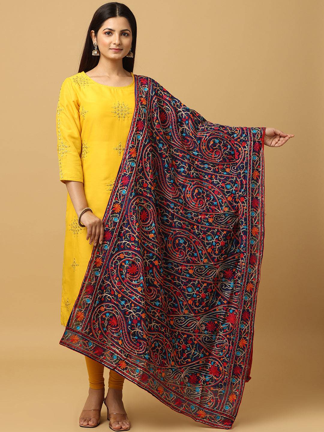 Poly chiffon pashmina dupatta with intricate threadwork