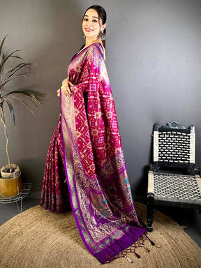 Wine Soft Semi Silk Double Ikkat Patola Saree