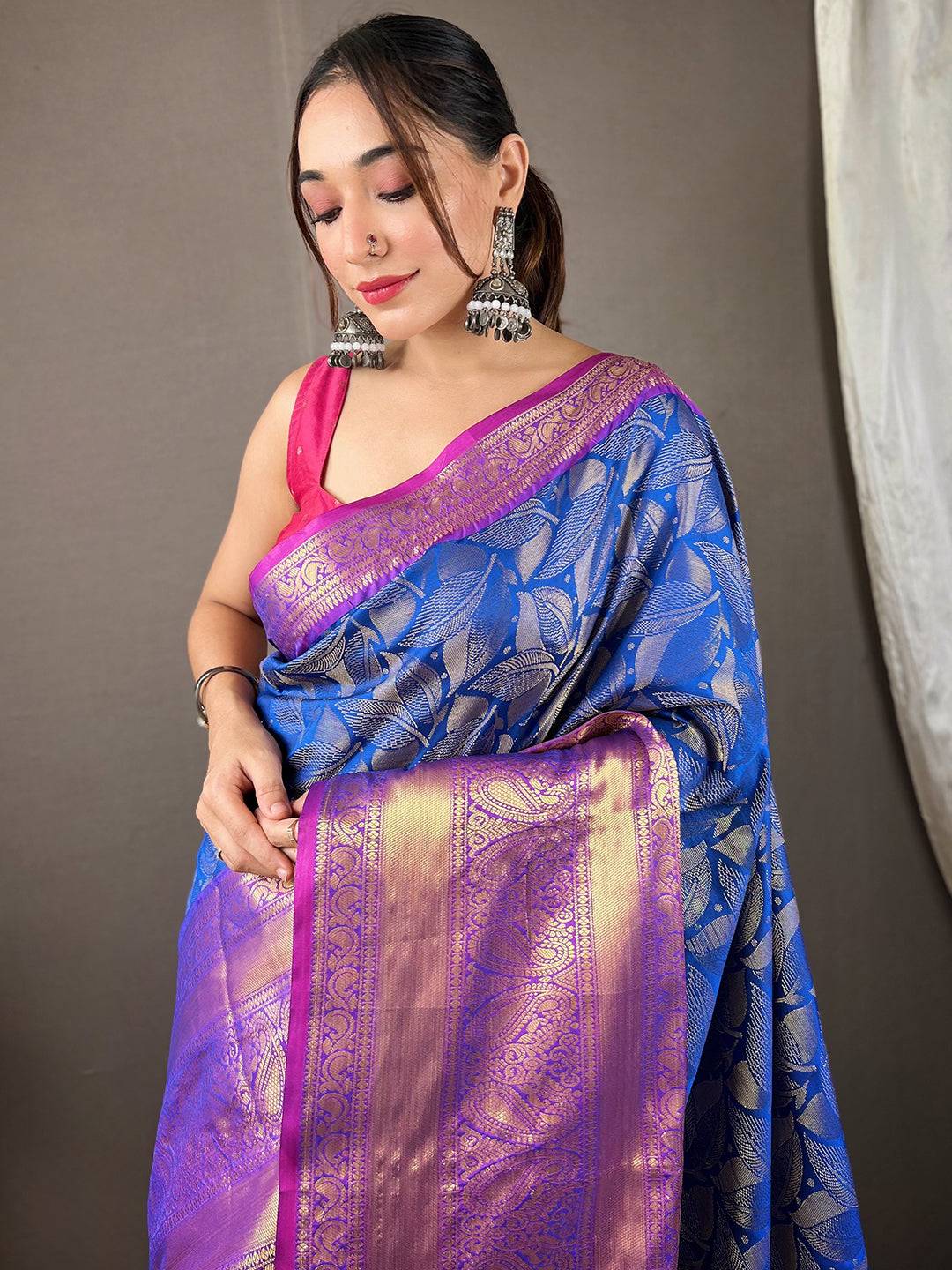 Vibrant Blue Banarasi Saree with intricate zari work