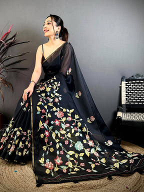 Royal Kota Doriya Floral Kalamkari Saree