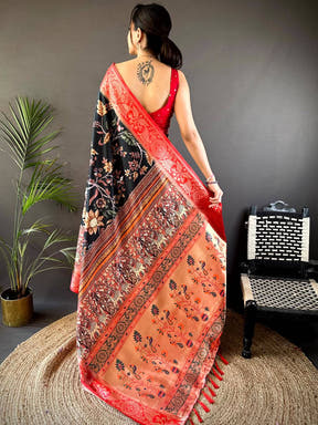 Black Yevla Pathani Soft Silk Saree
