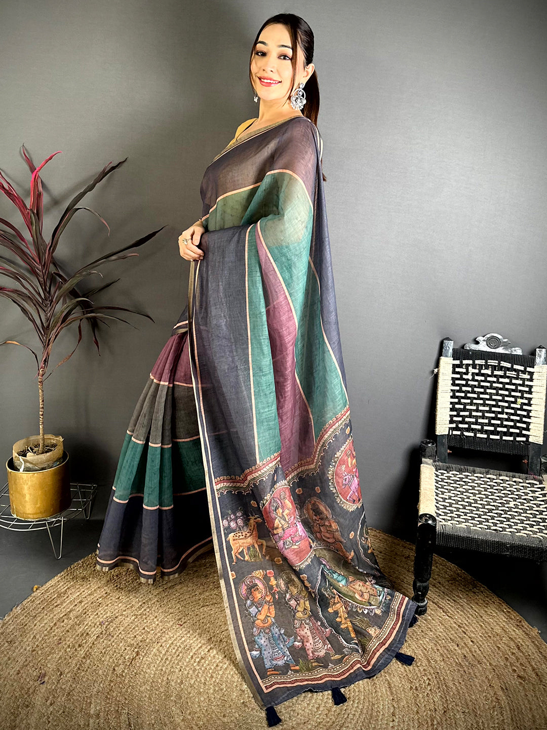 Heritage Stripe Linen Tissue Saree