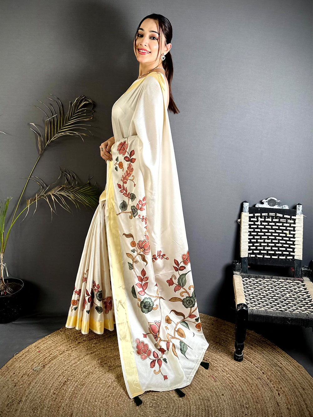 Radiant Floral Kalamkari Khadi Silk Saree
