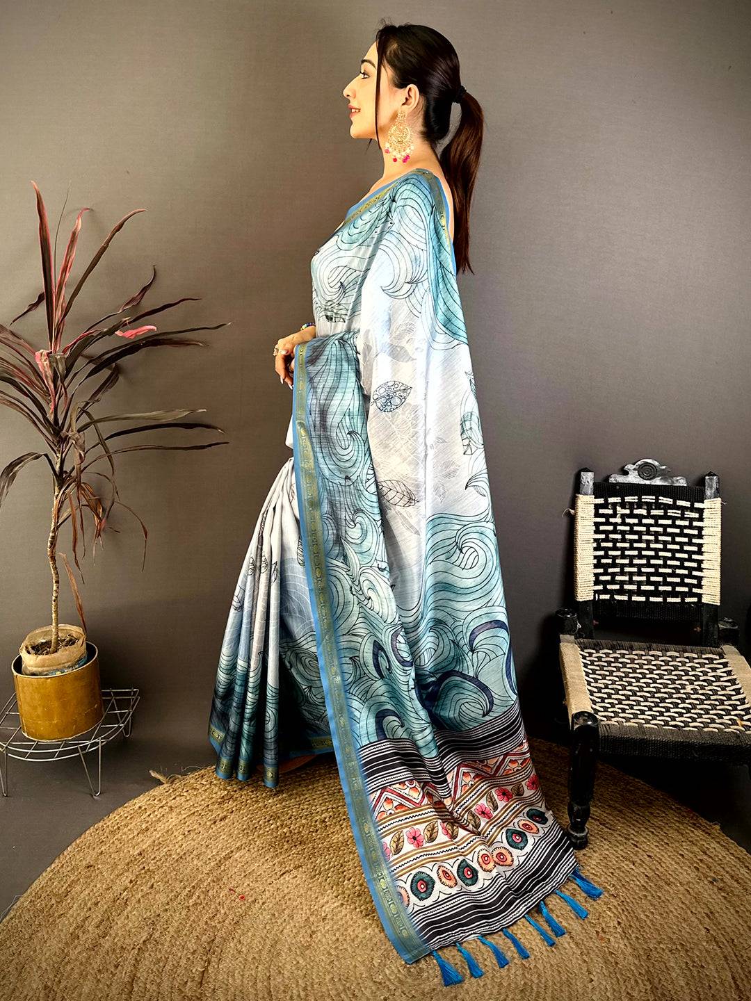 Opulent Freehand Kalamkari Silk Saree