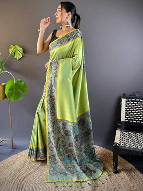 Lime Patola And Kalamkari Fusion Saree