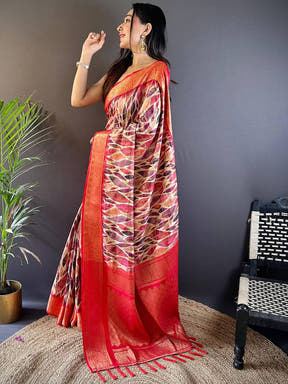 Red Kovai Rettapet Border Geometric Saree