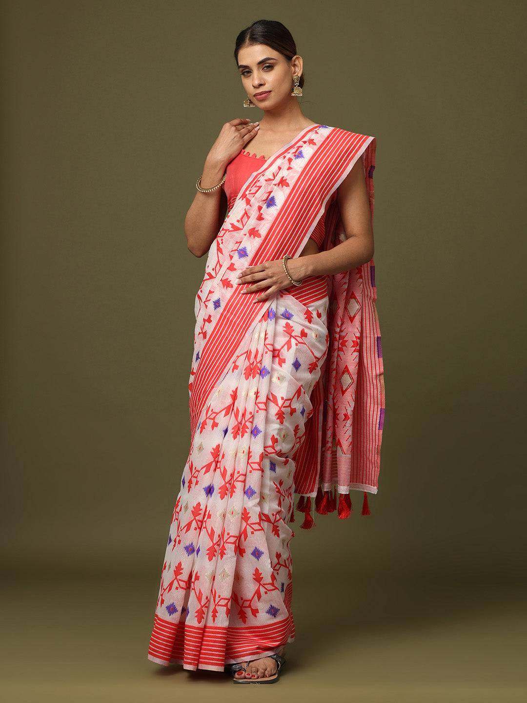 Dhakai Jamdani Cotton Silk Saree