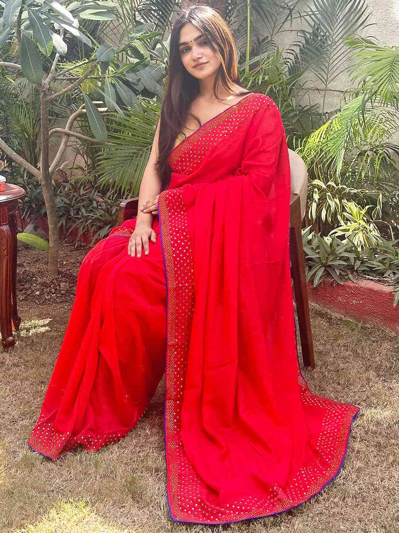 Red Colour Vichitra Silk Saree