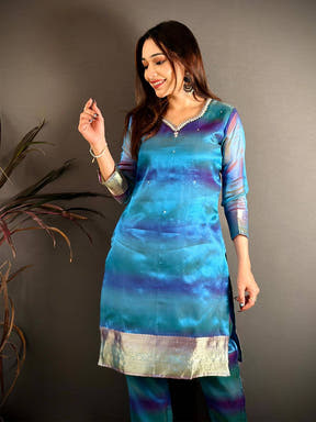 Classic Tissue Silk Paan Neck Kurti