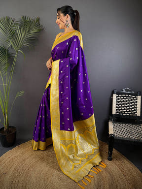 Purple Soft Silk Feather Saree