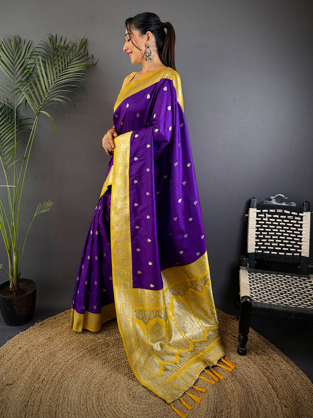 Purple Soft Silk Feather Saree