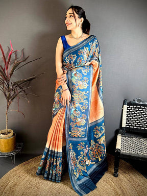 Light Orange Pen Kalamkari Saree