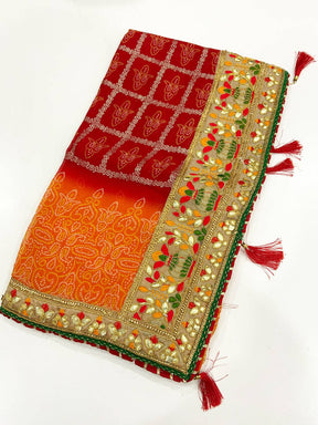 Radiance Bandhej Print Chinnon Saree
