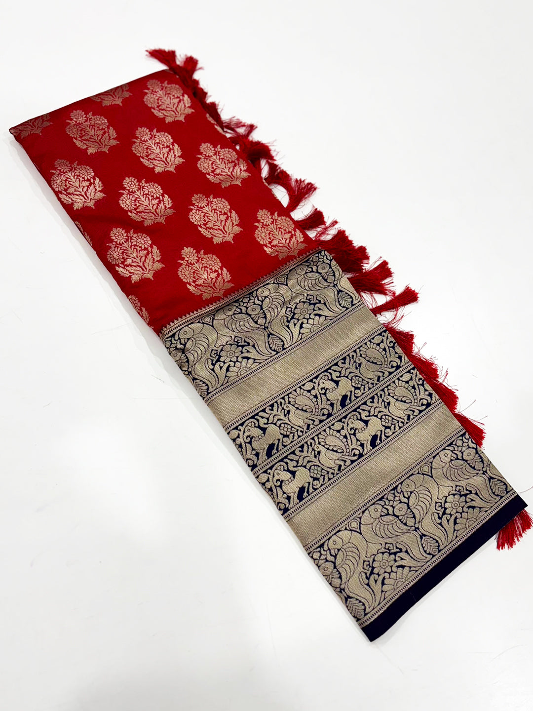 Rose Red Woven Design Banarasi Saree