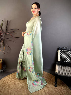 Elegant Applique Pearl Embroidered Saree
