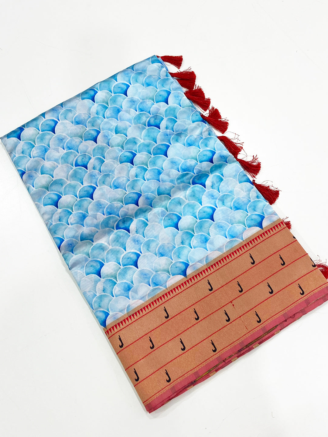 Sky Blue Paithani Pallu Digital Print Saree