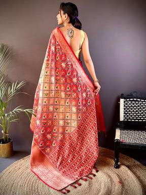 Ombre Red Soft Silk Patola Print Saree

