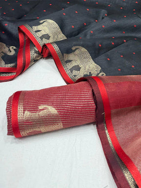 Black Pure Silk Bandhani Butti Saree
