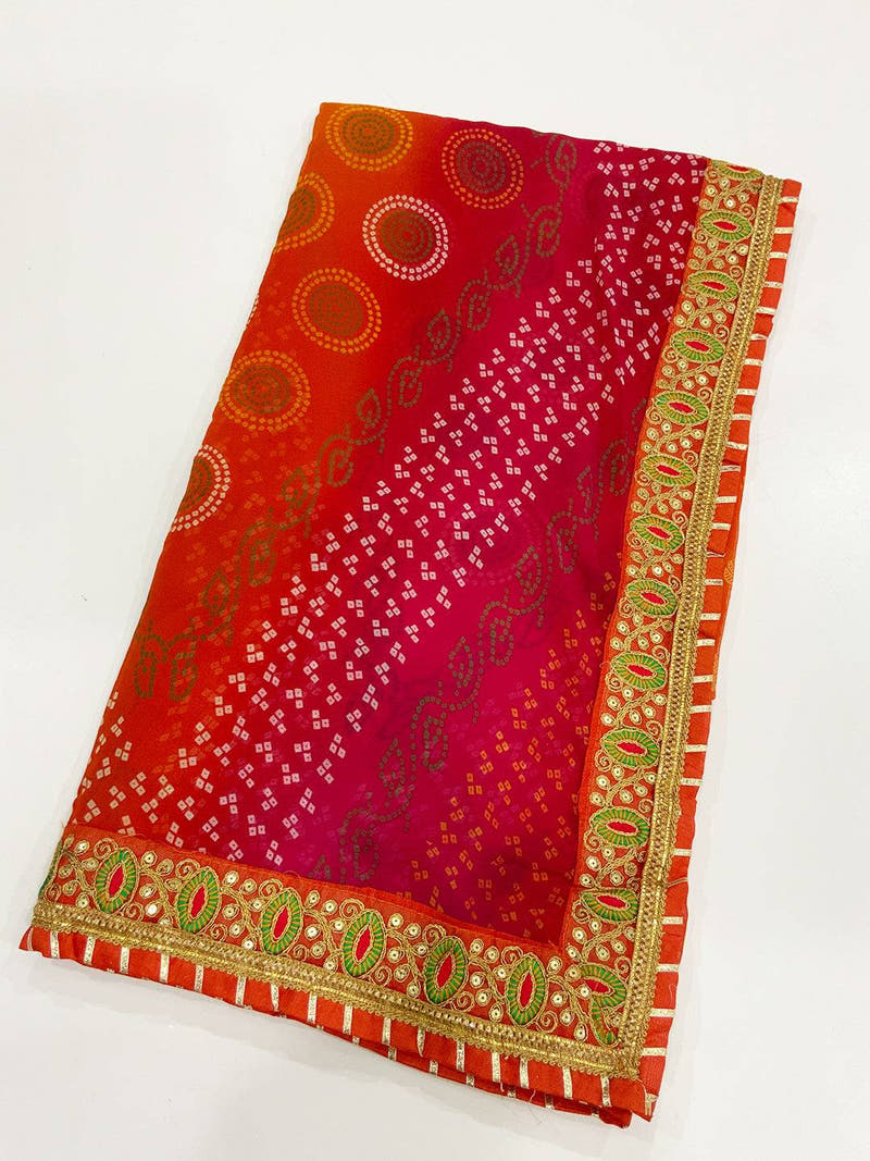 Elegant Chinnon Chiffon Bandhej Print Saree