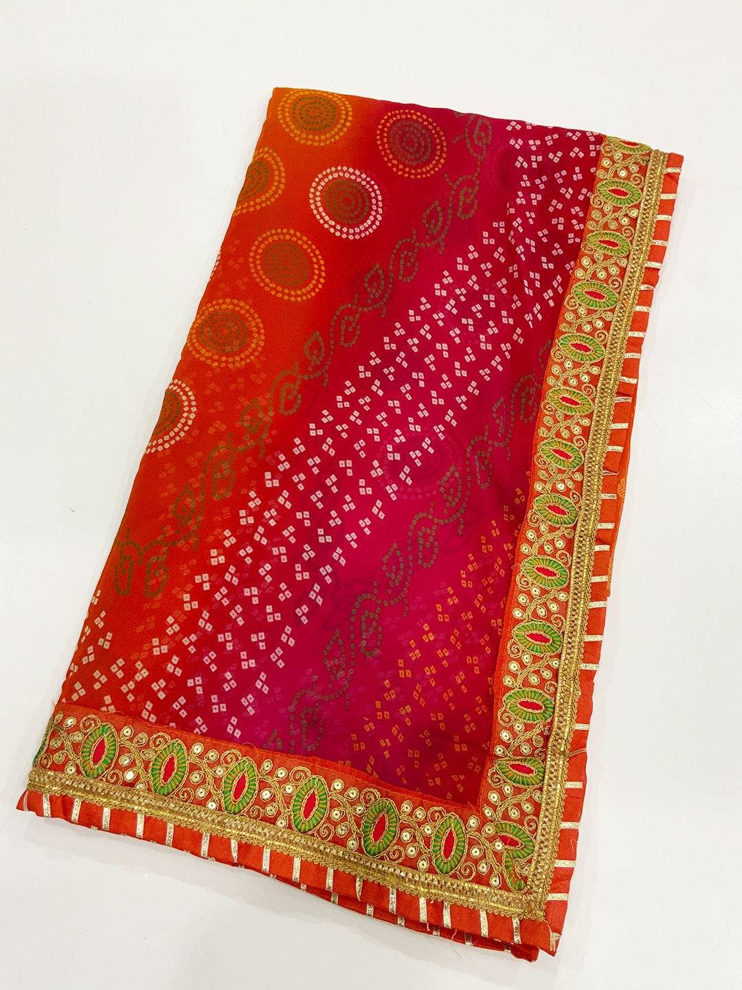 Elegant Chinnon Chiffon Bandhej Print Saree