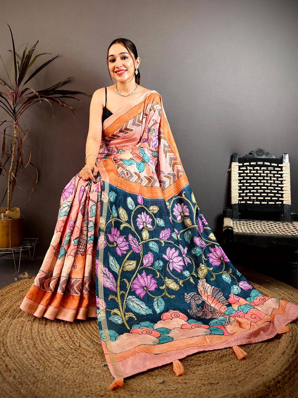 Heritage Pen Kalamkari Ghicha Tussar Saree