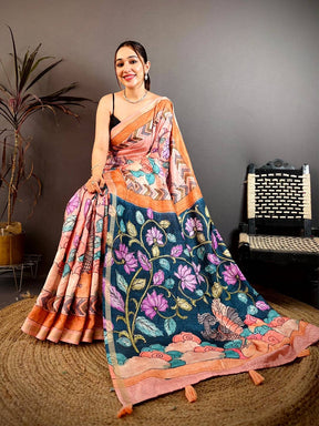 Heritage Pen Kalamkari Ghicha Tussar Saree