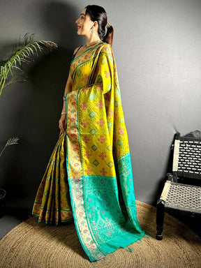 Green Soft Silk Saree With Patola Weaving

