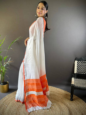 Bhagalpuri Linen Saree With Orange Small Patti