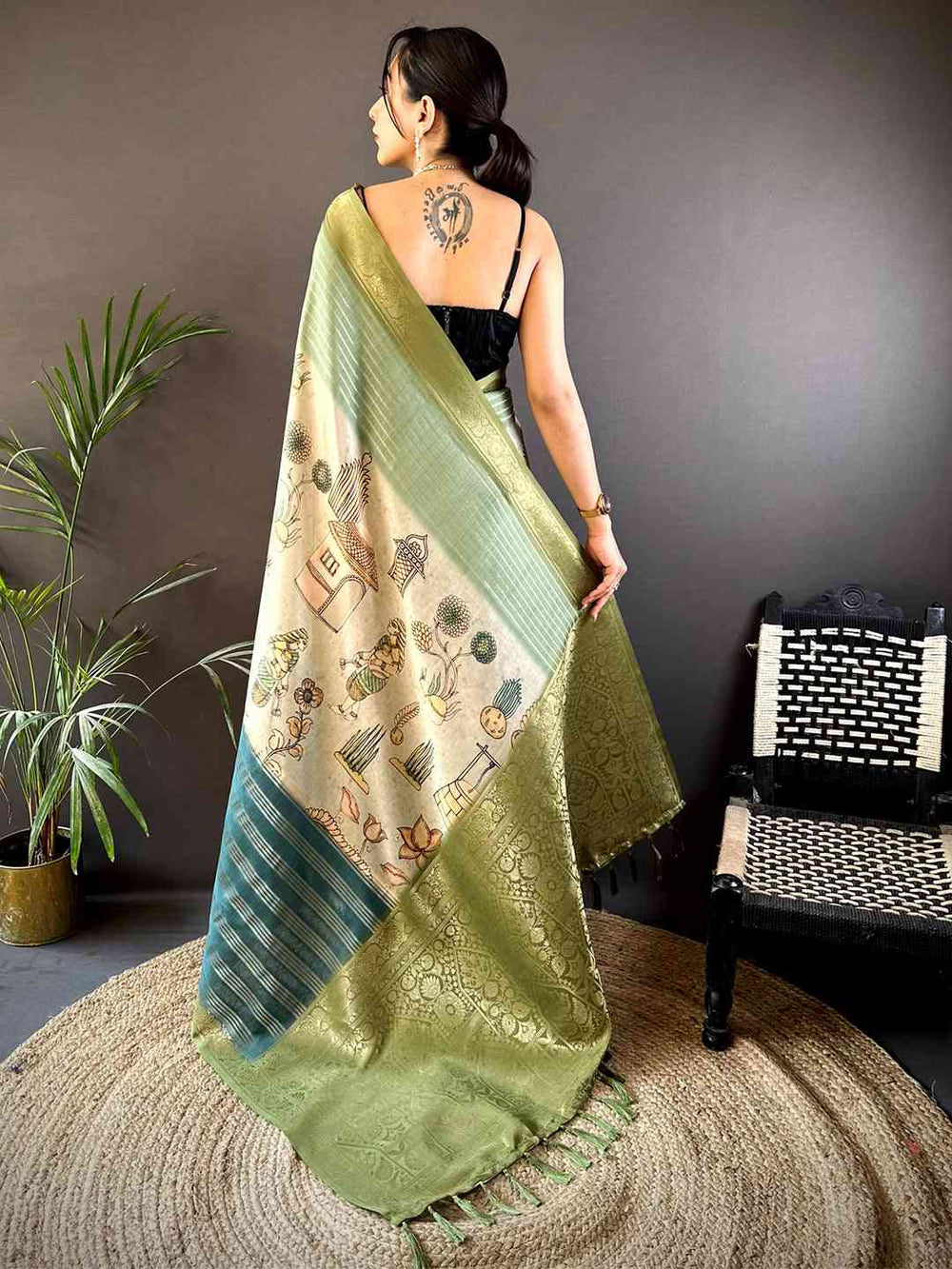 Pastel Green Soft Crepe Silk Digital Ombre Saree