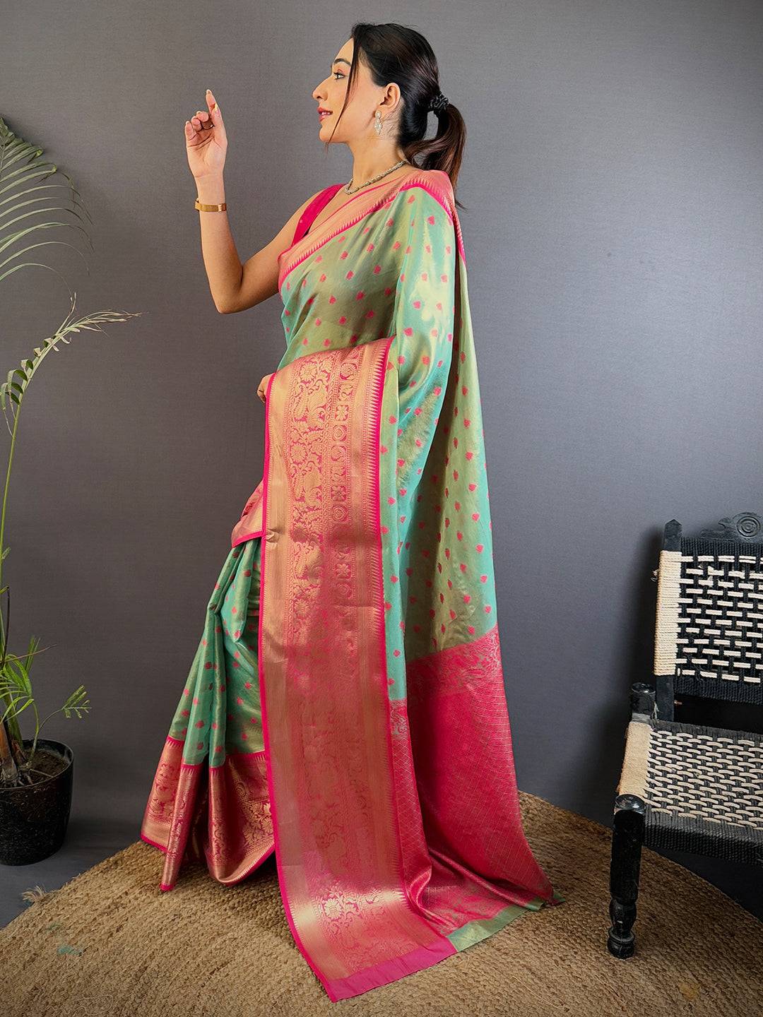 Pista Kanjivaram Zari Tissue Saree