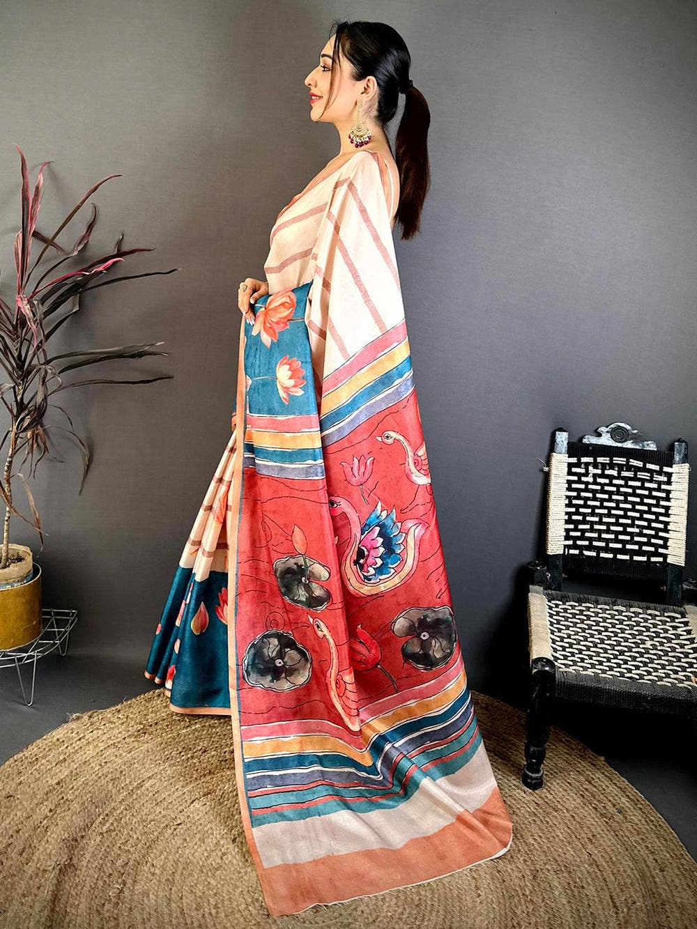 Vibrant Kalamkari Art Tussar Saree