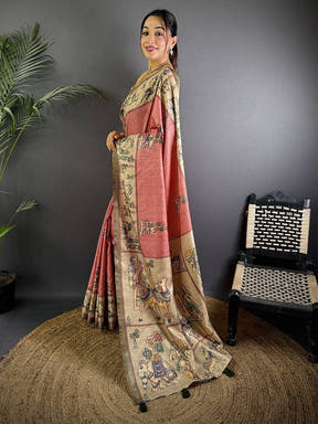 Dusty Pink Digital Kalamkari Printed Saree

