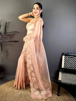 Classic Heavy Pearl Work Organza Saree