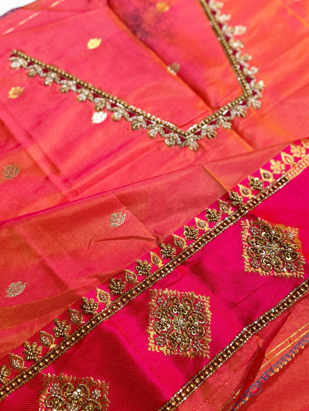 Opulent Soft Silk Sona Chandi Zari Saree With Maggam Blouse