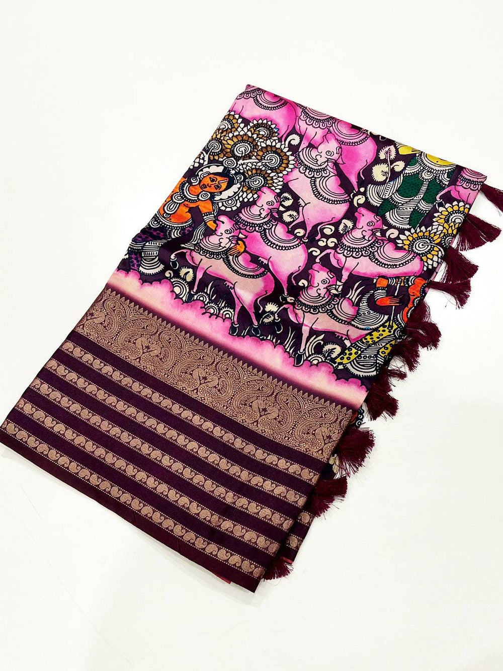 Purple Kalamkari Printed Banarasi Saree
