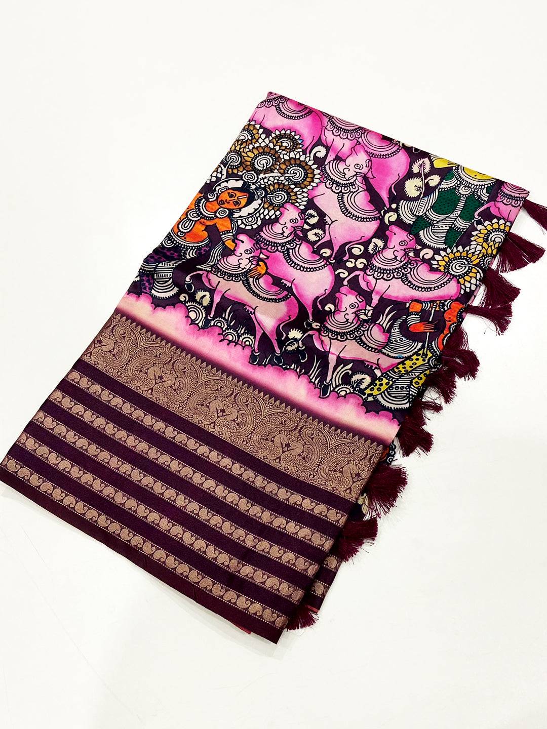Purple Kalamkari Printed Banarasi Saree