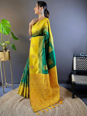 Dark Green Sami Banarasi Tussar Silk Saree

