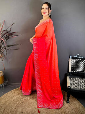 Stylish Satin Silk Swarovski Work Saree