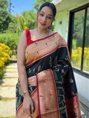 Black Colour Paithani Silk Pichwai Woven Saree

