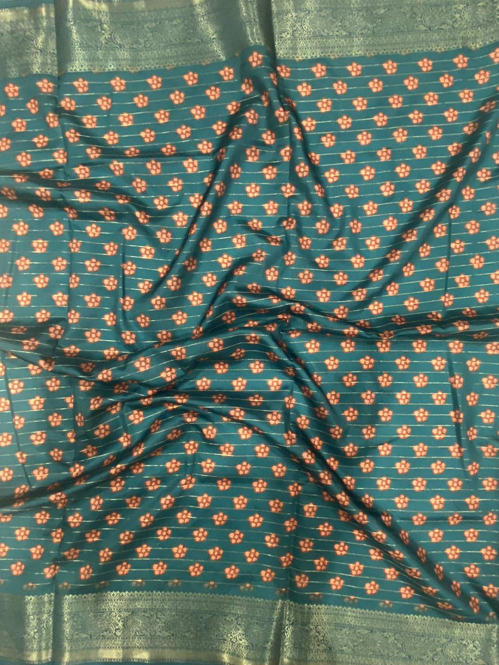 Denim Blue Banarasi Silk Digital Printed Saree