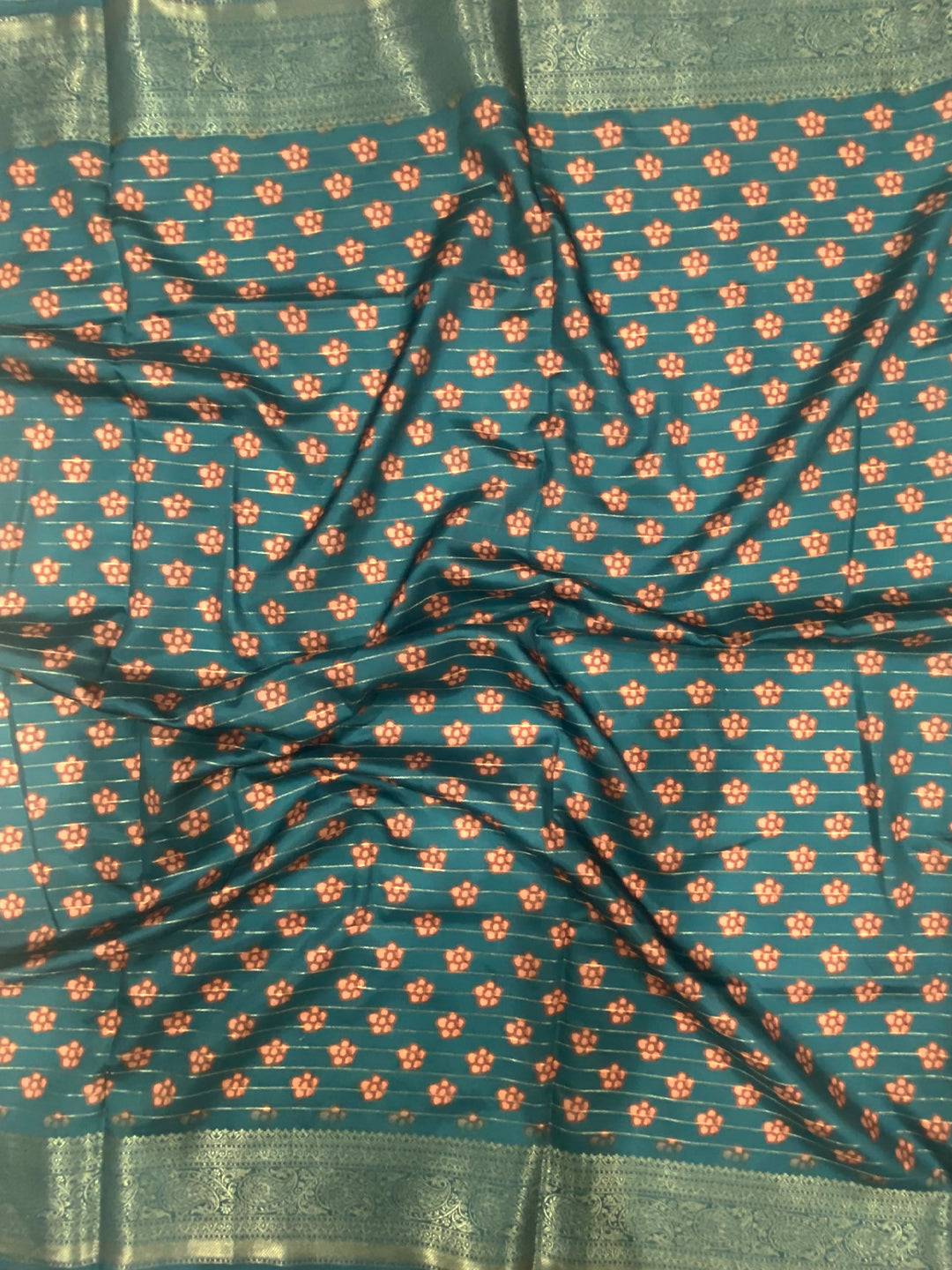 Denim Blue Banarasi Silk Digital Printed Saree